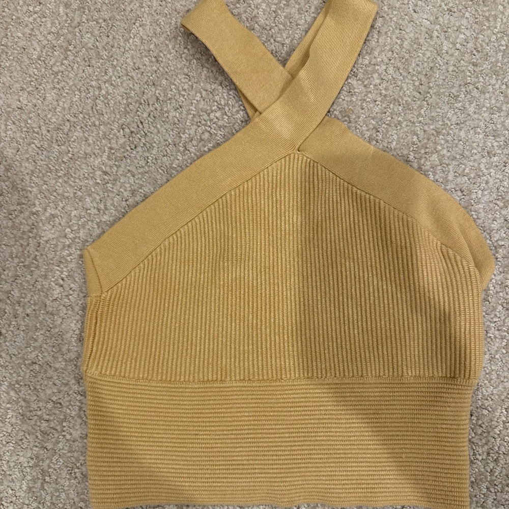 Abercrombie & Fitch Tan Ribbed Cross front Crop Top